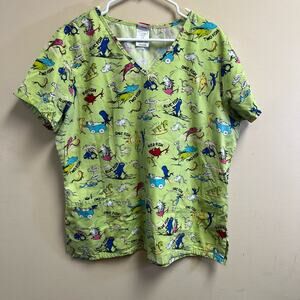 Dr Seuss One Fish 2 Fish Green Scrub Top Size Large EUC
